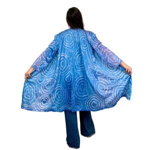 Vintage Shibori Hand Dyed Nylon Robe Duster Blue Upcycled Boho Festival Kimono